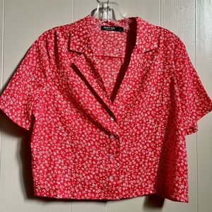 Nasty Gal cropped floral button up size 2